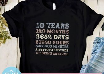 10 Years Of Being Awesome SVG, Vintage SVG t-shirt design for sale