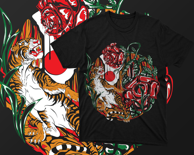 Tiger vs Rafflesia monster Artwork Vector – tshirt design for sale ai, svg,png