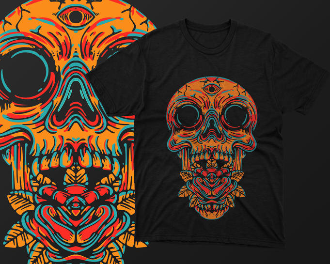 Skull 3 Eyes Artwork Vector – tshirt design for sale ai, svg,png