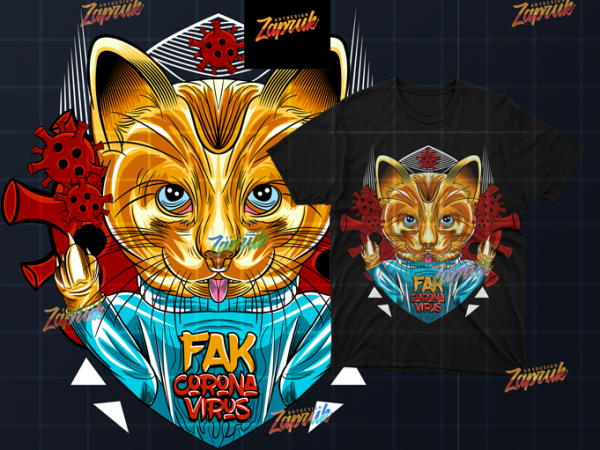 [png only ] cat fak corona virus – original artwork t-shirt design for sale
