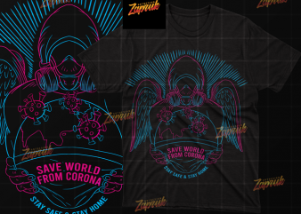 Save World from corona Line artwork PSD + PNG print ready t shirt design