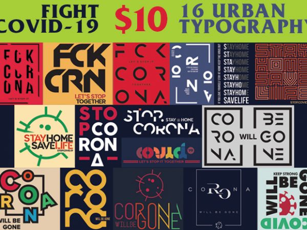 16 fight corona urban typo designs bundle