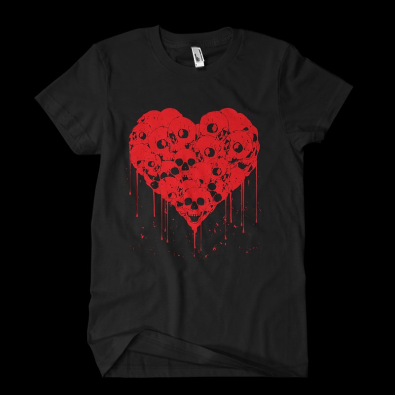 skulls love heart t shirt design for purchase