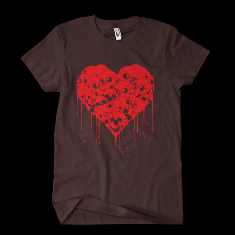 skulls love heart t shirt design for purchase