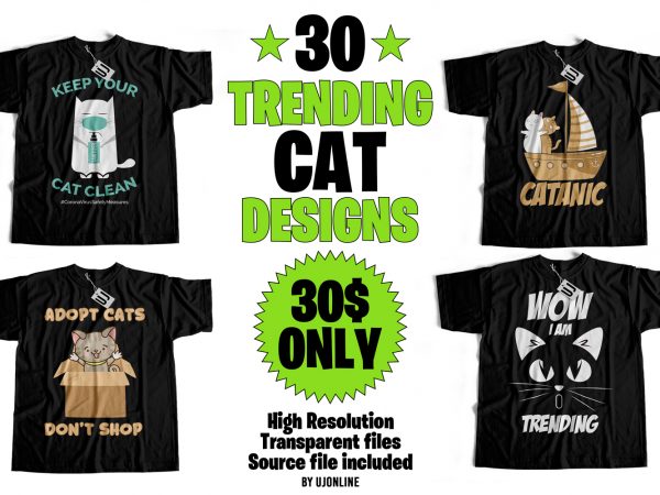 Cat bundle – 30 trending cat niche designs