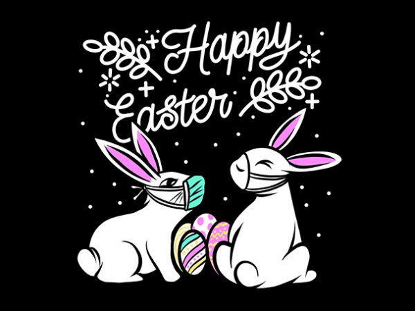Happy easter rabbit bunny in coronavirus t shirt design for purchase