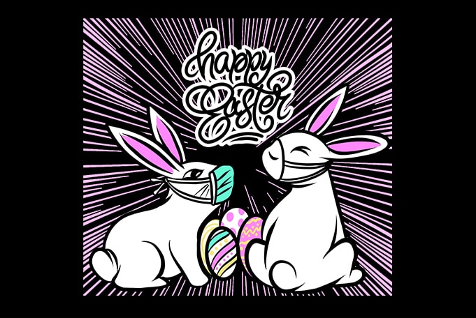 happy easter rabbit bunny coronavirus t shirt design for purchase