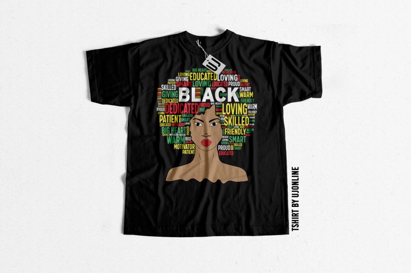 BLACK WOMAN TYPOGRAPHY WORD CLOUD t shirt design for sale
