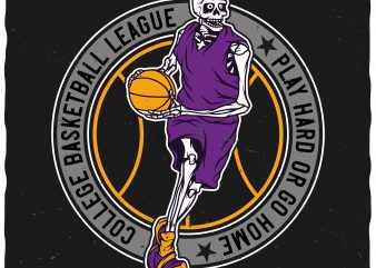 Basketball skeleton t shirt design for sale