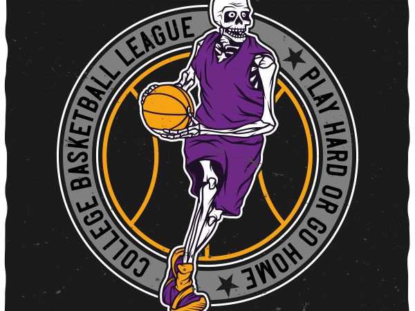 Basketball skeleton t shirt design for sale