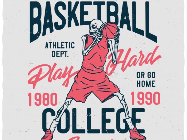 Basketball skeleton t shirt design for sale