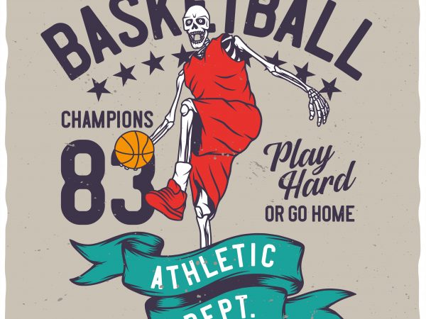 Basketball skeleton t shirt design for sale