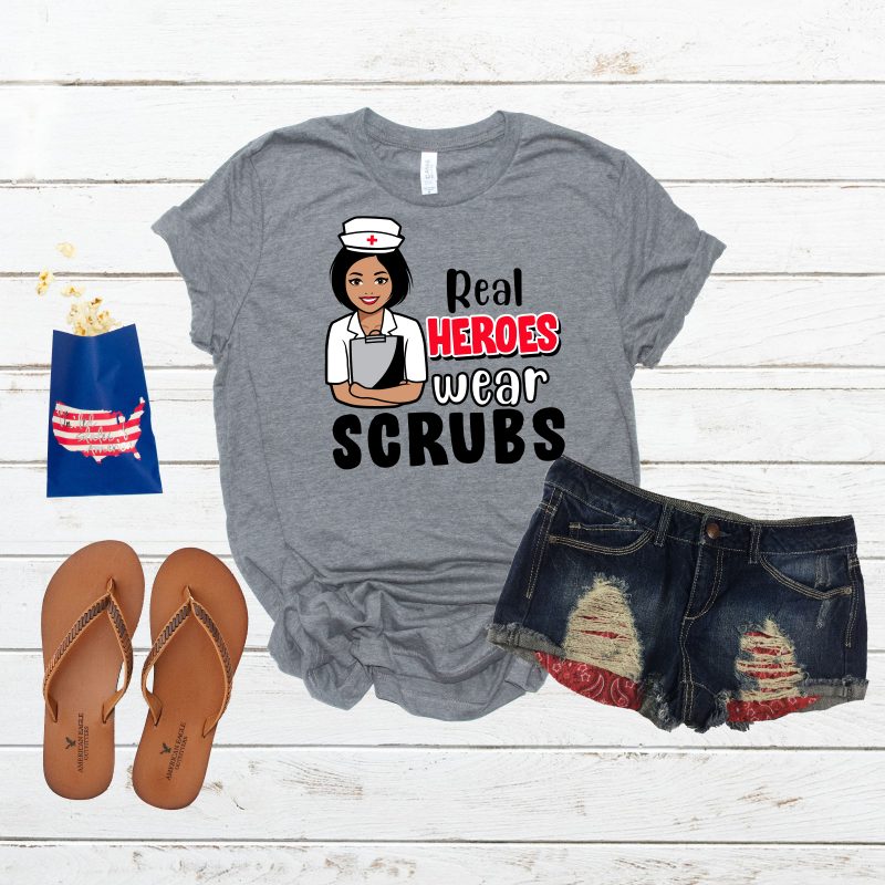 Real heroes wear Scrubs – t-shirt design for sale