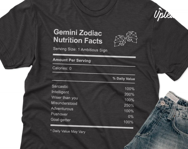 Gemini Zodiac Nutrition Facts t shirt design template