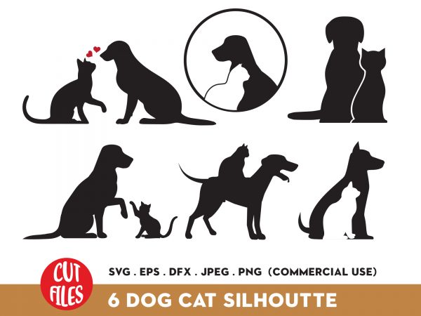 Dog and cat silhouette bundle t shirt vector illustration