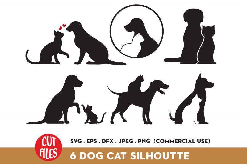 Dog and cat silhouette Bundle t-shirt designs for sale