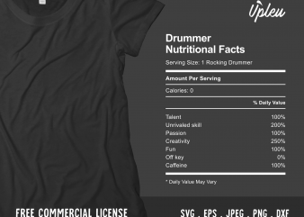 Drummer Nutritional Facts t shirt design template