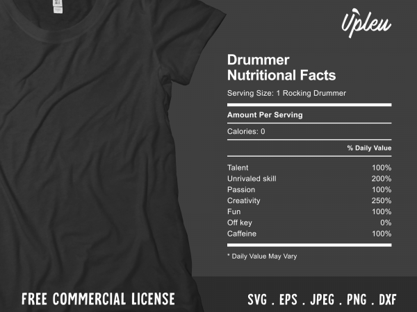 Drummer nutritional facts t shirt design template