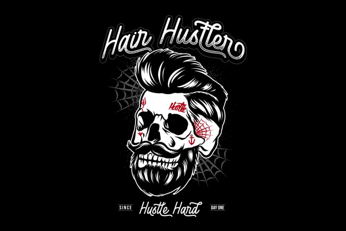 Hair Hustler Skull commercial use t-shirt design