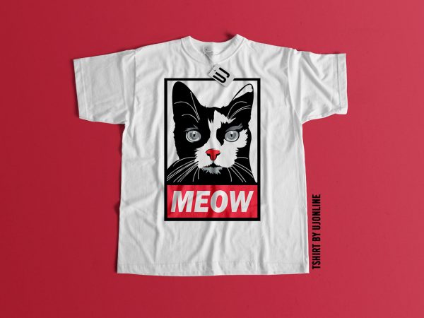 Meow cat graphic t shirt design for purchase