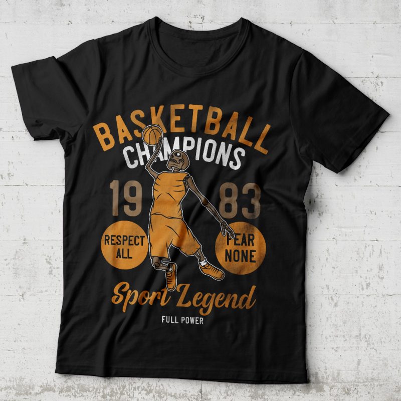 Basketball skeleton t shirt design for sale