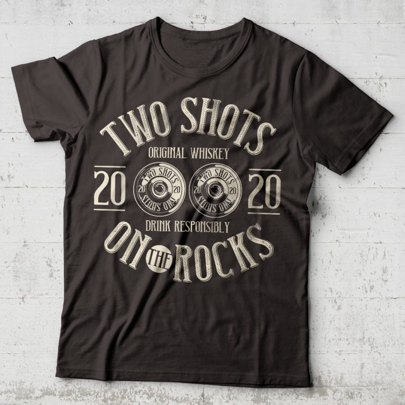 Two Shots On The Rocks t-shirt design for commercial use