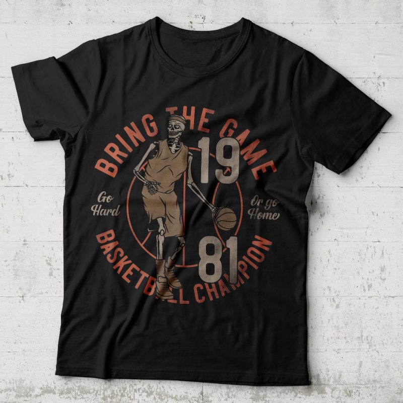 Basketball skeleton t shirt design for sale