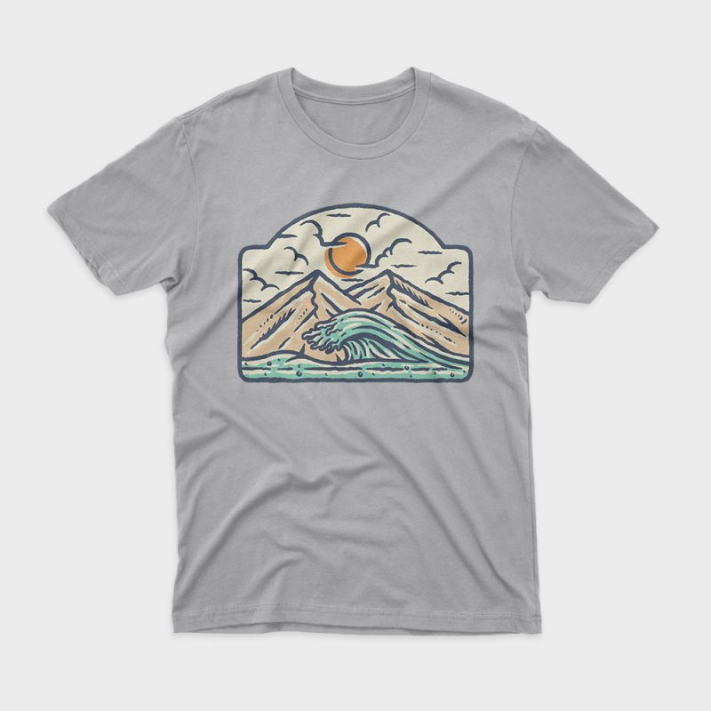 Mountain and Wave t shirt design for download