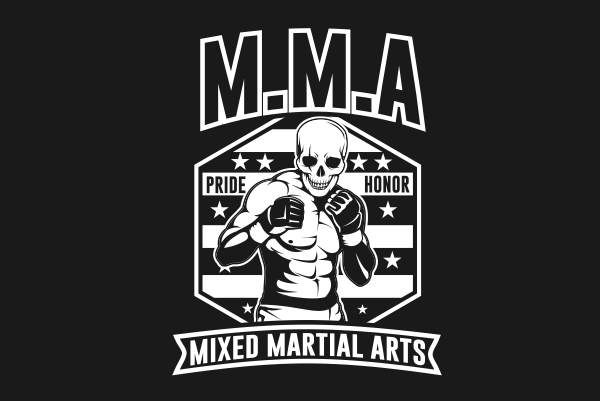 Skull mma black and white t-shirt design