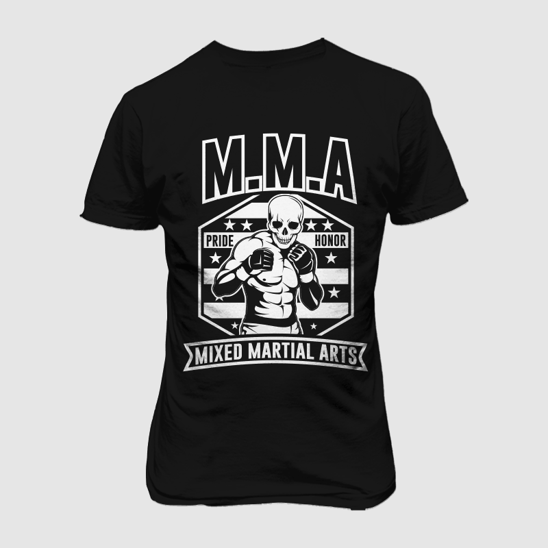 SKULL MMA BLACK AND WHITE t-shirt design