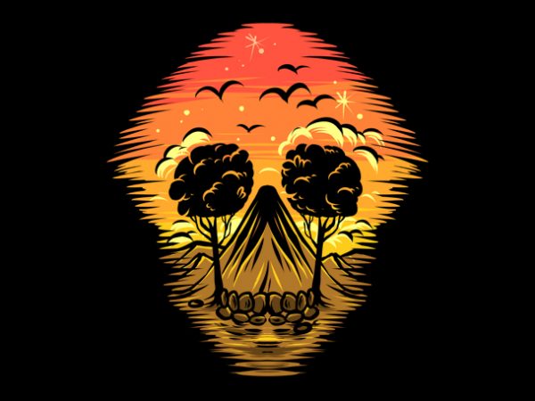 Skull summer sunset t shirt design for purchase