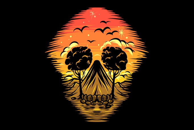 skull Summer Sunset t shirt design for purchase