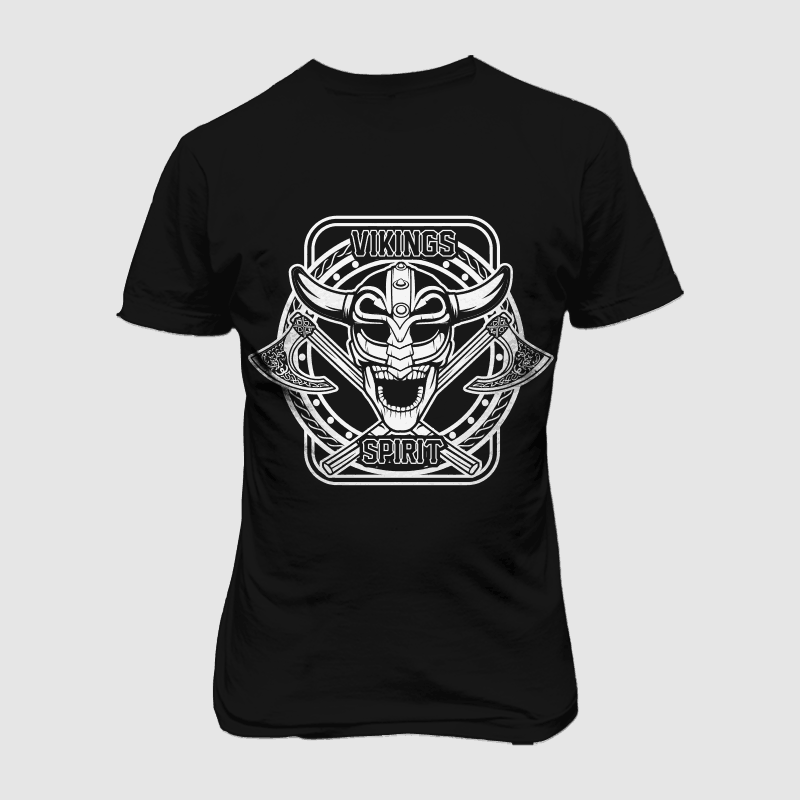 SKULL VIKING BLACK AND WHITE t-shirt design