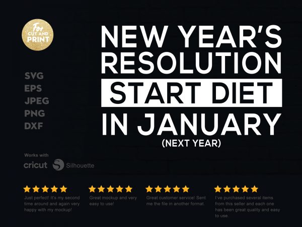 New years resolution start diet on january t shirt design for download
