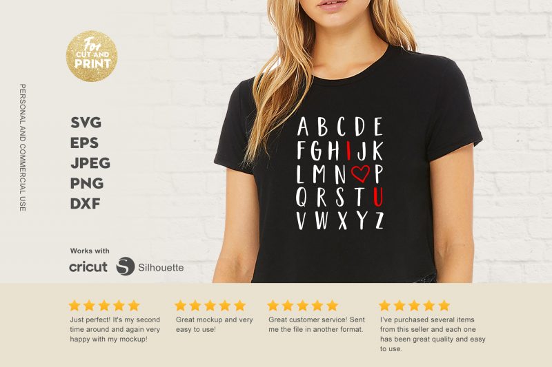 I Love you alphabet t shirt design template