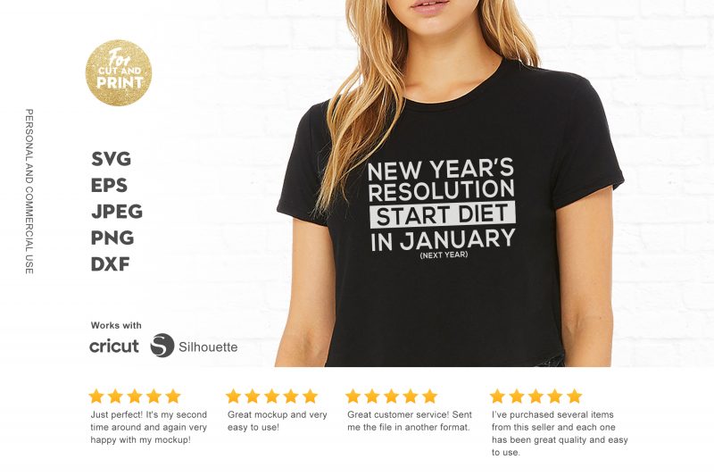 New years resolution start diet on January t shirt design for download
