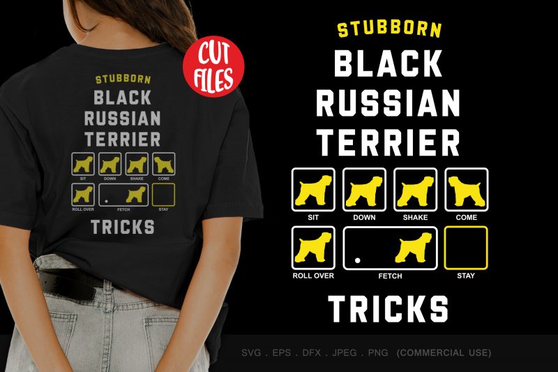 Stubborn black russian terrier tricks buy t shirt design for commercial use