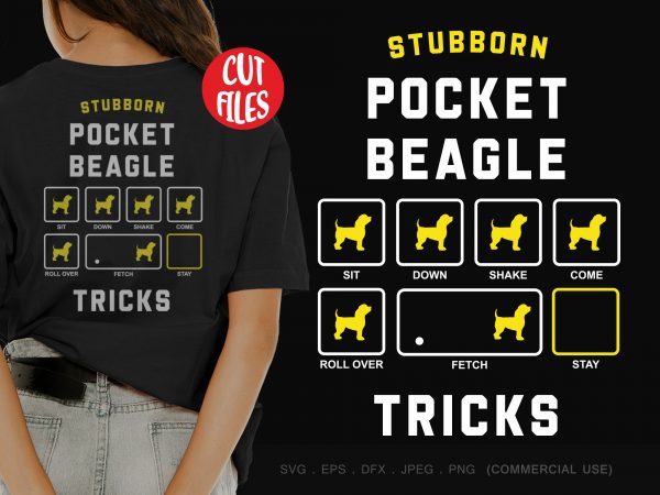 Stubborn pocket beagle tricks graphic t-shirt design