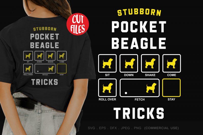 Stubborn pocket beagle tricks graphic t-shirt design