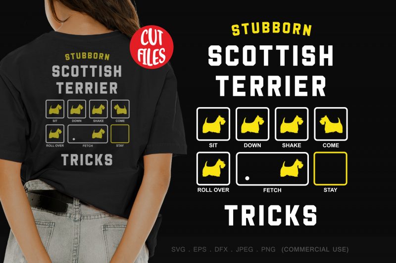 Stubborn scottish terrier tricks t shirt design template