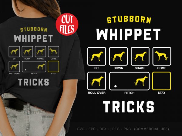 Stubborn whippet tricks t shirt design for sale