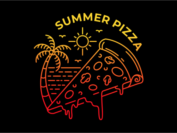Pizza in summer t shirt design template