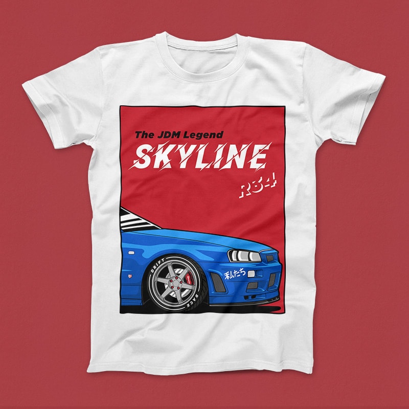 The JDM Legend Car Skyline R34 design for t shirt commercial use t shirt designs