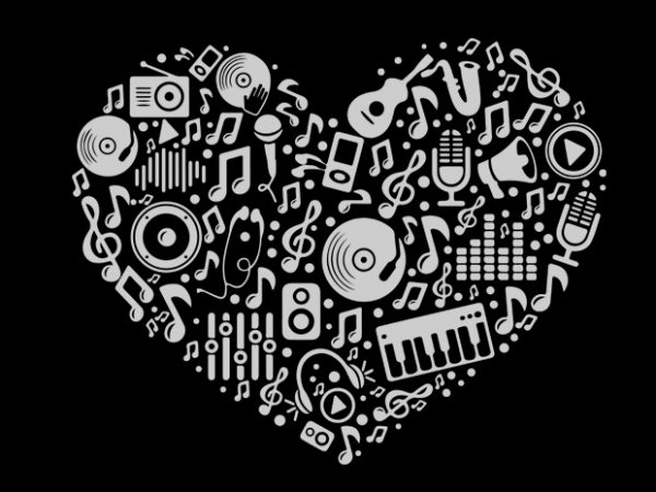 Music heart print ready t shirt design