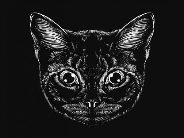 Hand drawing cat line art graphic t-shirt design