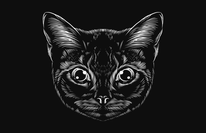 hand drawing cat line art graphic t-shirt design