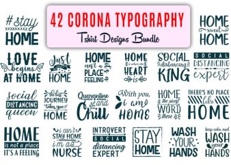 42 Corona Virus awareness, covid19, quarantine, lock down, stay home typography t shirt design bundle for sale
