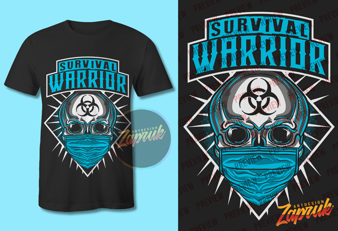 2 Design Artwork Survival Warrior Skull – print ready t shirt design