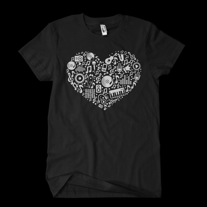 music heart print ready t shirt design
