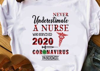 Never Underestimate A Nurse Who Survived 2020 Coronavirus Pandemic SVG, Covid-19 SVG, Buffalo SVG ready made tshirt design